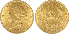 USA 20 Dollars (Double Eagle) 1904 Liberty Head - 33.44g 0.900 fine - Obv. Liberty Head / Rev. Eagle and Shield, 'twenty dollars' below (KM 74.3 / Fr....