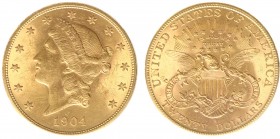 USA 20 Dollars (Double Eagle) 1904-S Liberty Head - 33.44g 0.900 fine - Obv. Liberty Head / Rev. Eagle and Shield, 'twenty dollars' below (KM 74.3 / F...