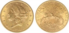 USA 20 Dollars (Double Eagle) 1904-S Liberty Head - 33.44g 0.900 fine - Obv. Liberty Head / Rev. Eagle and Shield, 'twenty dollars' below (KM 74.3 / F...
