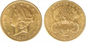 USA 20 Dollars (Double Eagle) 1905-S Liberty Head - 33.44g 0.900 fine - Obv. Liberty Head / Rev. Eagle and Shield, 'twenty dollars' below (KM 74.3 / F...