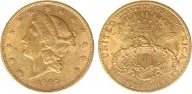 USA 20 Dollars (Double Eagle) 1905-S Liberty Head - 33.44g 0.900 fine - Obv. Liberty Head / Rev. Eagle and Shield, 'twenty dollars' below (KM 74.3 / F...