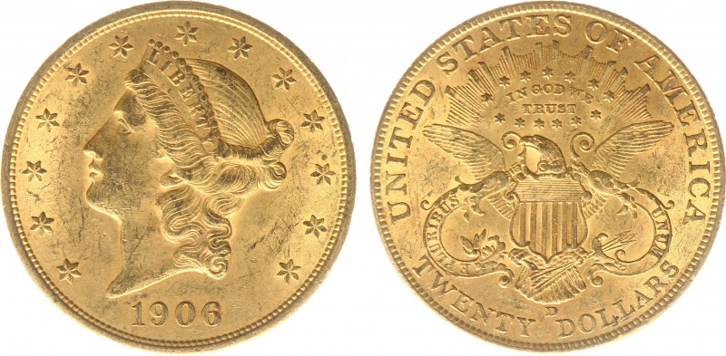 USA 20 Dollars (Double Eagle) 1906-D Liberty Head - 33.44g 0.900 fine - Obv. Lib...