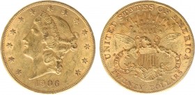 USA 20 Dollars (Double Eagle) 1906-S Liberty Head - 33.44g 0.900 fine - Obv. Liberty Head / Rev. Eagle and Shield, 'twenty dollars' below (KM 74.3 / F...