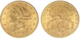 USA 20 Dollars (Double Eagle) 1906-S Liberty Head - 33.44g 0.900 fine - Obv. Liberty Head / Rev. Eagle and Shield, 'twenty dollars' below (KM 74.3 / F...