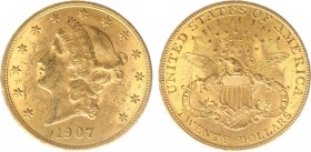 USA 20 Dollars (Double Eagle) 1907 Liberty Head - 33.44g 0.900 fine - Obv. Liberty Head / Rev. Eagle and Shield, 'twenty dollars' below (KM 74.3 / Fr....