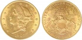 USA 20 Dollars (Double Eagle) 1907-D Liberty Head - 33.44g 0.900 fine - Obv. Liberty Head / Rev. Eagle and Shield, 'twenty dollars' below (KM 74.3 / F...