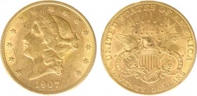 USA 20 Dollars (Double Eagle) 1907-S Liberty Head - 33.44g 0.900 fine - Obv. Liberty Head / Rev. Eagle and Shield, 'twenty dollars' below (KM 74.3 / F...