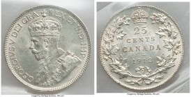 George V 25 Cents 1912 MS64 ICCS, Ottawa mint, KM24. Visually impressive and marked by a balanced eye appeal that results from lightly and uniformly t...