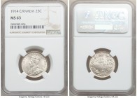 George V 25 Cents 1914 MS63 NGC, Ottawa mint, KM24. Marked by an engaging cartwheel effect that enlivens the surfaces at every turn.

HID09801242017

...