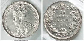George V 25 Cents 1915 XF45 ICCS, Ottawa mint, KM24. A difficult date in the series. This representative arguably preserves finer detail and appeal th...