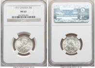 George V 25 Cents 1917 MS65 NGC, Ottawa mint, KM24. A superb gem whose surfaces positively glow with cascading brilliance, framing sharply struck feat...