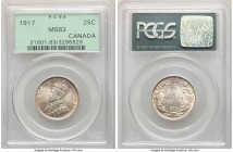 George V 25 Cents 1917 MS63 PCGS, Ottawa mint, KM24. Graced with a light speckling of almond tone across fully vibrant surfaces.

HID09801242017

© 20...