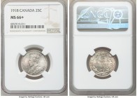 George V 25 Cents 1918 MS66+ NGC, Ottawa mint, KM24. Remarkably clean in appearance, with full cartwheel luster complemented by an exceedingly gentle ...