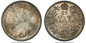 George V 25 Cents 1918 MS65 PCGS, Ottawa mint, KM24. Silken luster traverses the surfaces of this gem with ease, highlighting decorative touches of al...