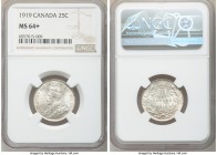 George V 25 Cents 1919 MS64+ NGC, Ottawa mint, KM24. A frosty selection whose cool surfaces are graced with the lightest touch of silver patination. P...