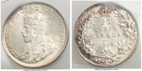 George V 25 Cents 1919 MS64 ICCS, Ottawa mint, KM24. Blessed with a rich cartwheel luster that serves to highlight well-struck features.

HID098012420...