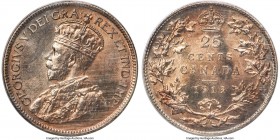 George V 25 Cents 1919 MS63 ICCS, Ottawa mint, KM24. Carefully preserved for the assigned grade, perhaps only a single stray mark to the reverse precl...