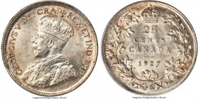 George V 25 Cents 1927 MS64 ICCS, Ottawa mint, KM24a. One of the keys of the series that remains coveted in better states of preservation. Amply frost...