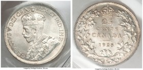 George V 25 Cents 1928 MS65 ICCS, Ottawa mint, KM24a. Displaying sharply rendered design motifs generously embraced with glowing luster. Of indisputab...
