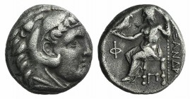 Kings of Macedon, Alexander III “the Great” (336-323 BC). AR Drachm (15mm, 4.12g, 12h). Kolophon, c. 310-301. Head of Herakles r., wearing lion skin. ...