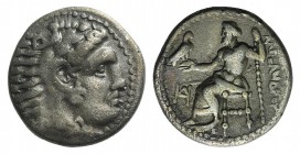 Kings of Macedon, Alexander III ‘the Great’ (336-323 BC). AR Drachm (17mm, 4.10g, 12h). Miletos, c. 325-323 BC. Head of Herakles r. wearing lion's ski...