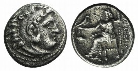 Kings of Macedon. Philip III Arrhidaios (323-317). AR Drachm (16mm, 4.07g, 12h). In the name and types of Alexander III. Kolophon, c. 322-319 BC. Head...