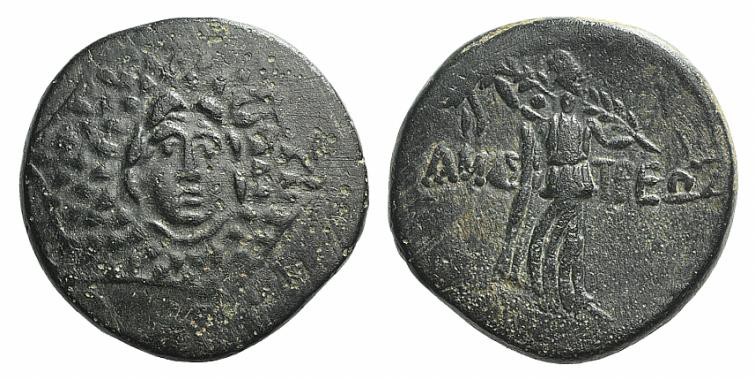 Paphlagonia, Amastris, c. 85-65 BC. Æ (22mm, 7.53g, 12h). Aegis. R/ Nike advanci...