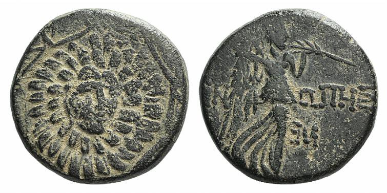 Paphlagonia, Sinope, c. 85-65 BC. Æ (20mm, 6.88g, 12h). Aegis. R/ Nike advancing...