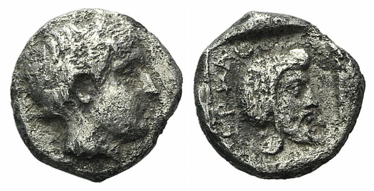 Mysia, Pergamon, c. 450 BC. AR Diobol (10mm, 1.61g, 6h). Laureate head of Apollo...