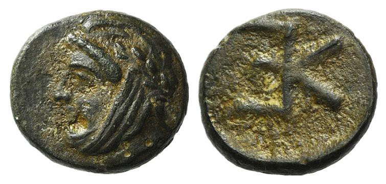 Troas, Kebren, c. 4th century BC. Æ (8mm, 0.62g, 12h). Head of satrap l., wearin...