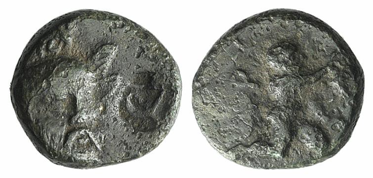 Troas, Ophrynion, 4th century BC. Æ (11mm, 1.92g, 12h). Helmeted head of Hektor ...