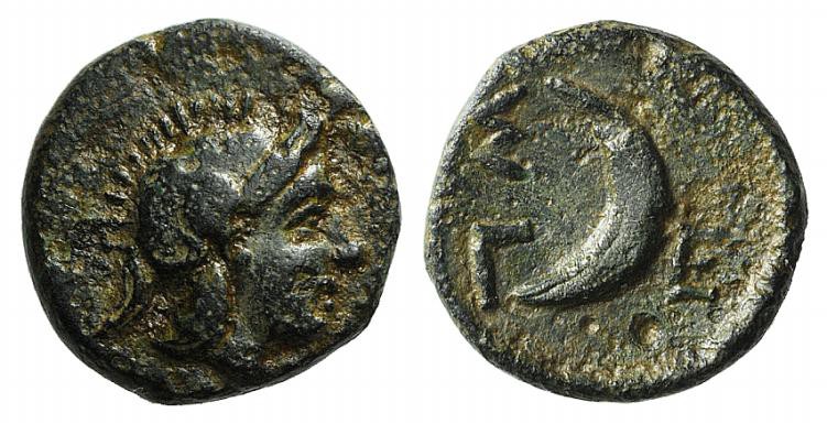 Troas, Sigeion, c. 4th-3rd centuries BC. Æ (8mm, 0.80g, 9h). Helmeted head of At...