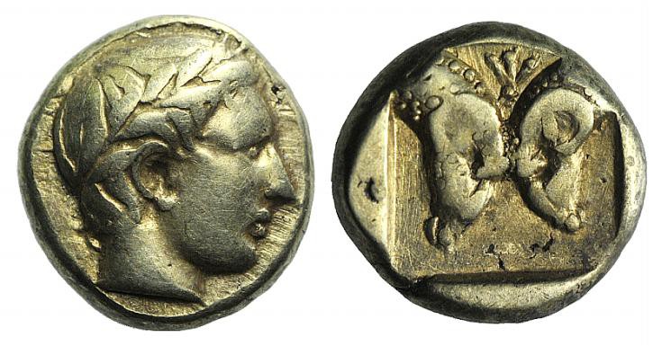 Lesbos, Mytilene, c. 454-428/7 BC. EL Hekte – Sixth Stater (10mm, 2.52g, 3h). La...