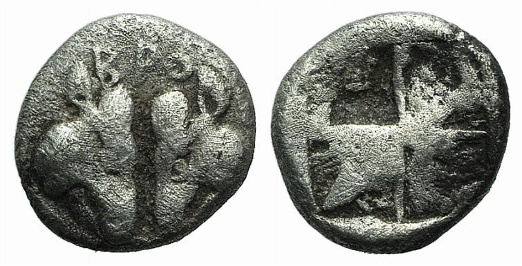 Lesbos, Unattributed early mint, c. 500-450 BC. BI Obol (7mm, 0.59g). Confronted...