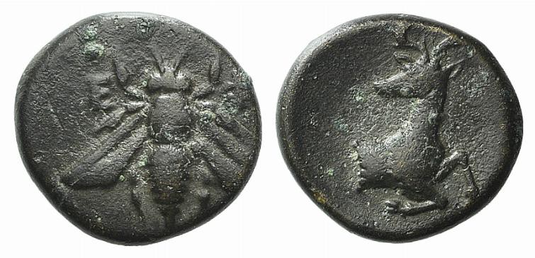 Ionia, Ephesos, circa 387-289 BC. Æ (13mm, 1.69g, 12h ). Bee. R/ Forepart of a s...