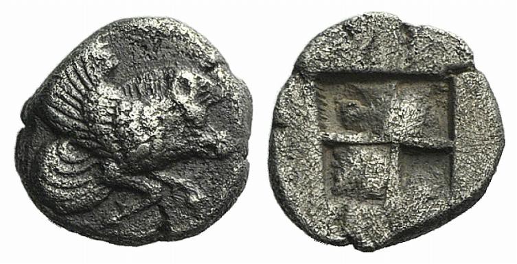 Ionia, Klazomenai, c. 480-400 BC. AR Diobol (9mm, 1.06g). Forepart of winged boa...