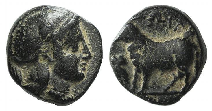 Ionia, Klazomenai? Æ (8mm, 1.28g, 1h). Helmeted head of Athena r. R/ Ram standin...