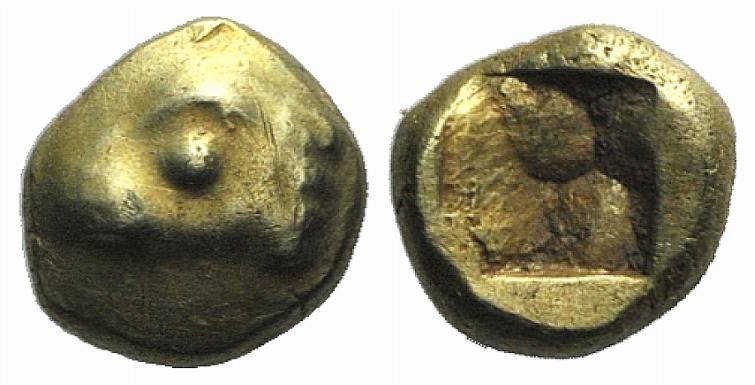 Ionia, Phokaia, c. 625-600 BC. EL 1/24 Stater (9mm, 0.66g). Head of seal l. R/ I...