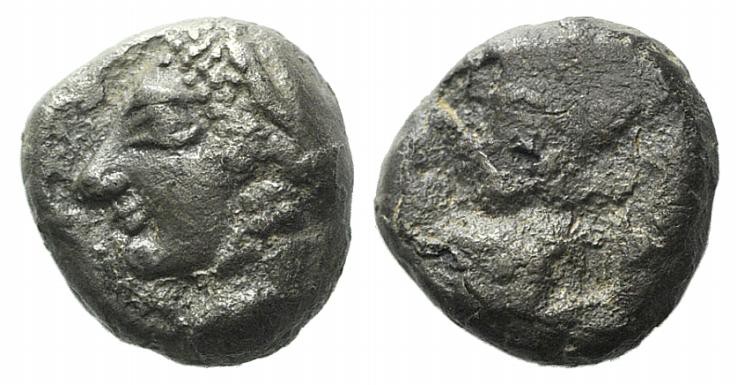 Ionia, Phokaia, c. 521-478 BC. AR Diobol (9mm, 1.33g). Archaic female head l. R/...