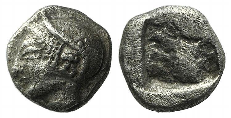 Ionia, Phokaia, c. 521-478 BC. AR Diobol (8mm, 1.32g). Archaic female head l. R/...