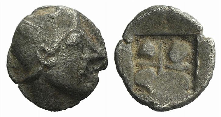 Ionia, Phokaia, c. 521-478 BC. AR Diobol (9mm, 0.50g). Archaic female head l. R/...