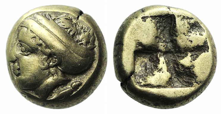 Ionia, Phokaia, c. 478-387 BC. EL Hekte – Sixth Stater (9mm, 2.53g). Female head...