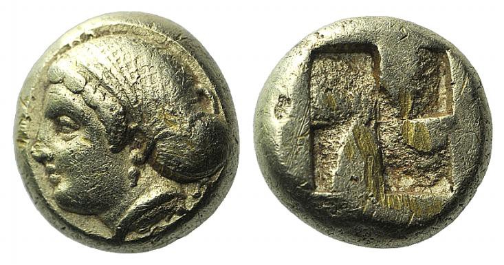 Ionia, Phokaia, c. 478-387 BC. EL Hekte – Sixth Stater (9mm, 2.53g). Head of fem...