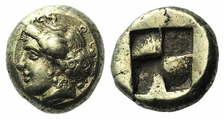 Ionia, Phokaia, c. 478-387 BC. EL Hekte – Sixth Stater (10mm, 2.55g). Head of ny...