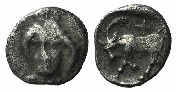 Ionia, Phygela, c. 400-350 BC. AR Hemiobol (7mm, 0.33g, 9h). Head of Artemis Mun...