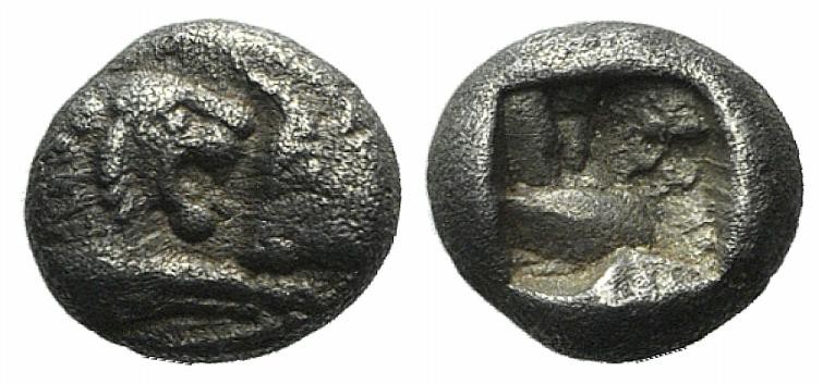 Kings of Lydia, time of Kroisos, c. 550-546 BC. AR 1/12 Siglos (7mm, 0.83g). Sar...