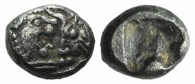 Kings of Lydia, Kroisos (c. 564/53-550/39 BC). AR 1/24 Stater (5mm, 0.35g). Sardes. Confronted foreparts of lion and bull. R/ Two incuse squares. SNG ...