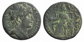 Lydia, Saitta, c. 2nd-3rd century AD. Æ (20mm, 5.25g). Laureate head of Demos r. R/ Kybele seated l. holding patera, elbow resting on drum. BMC 9. Gre...