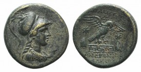 Phrygia, Apameia, c. 88-40 BC. Æ (23mm, 7.37g, 1h). Andronikos, son of Alkios, magistrate. Helmeted bust of Athena l., wearing aegis. R/ Eagle alighti...