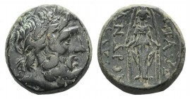 Phrygia, Apameia, c. 100-50 BC. Æ (20mm, 8.63g, 1h). Andron- and Alkio-, magistrates. Laureate head of Zeus r. R/ Cult statue of Artemis Anaïtis facin...